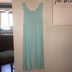 Blue and white striped dress